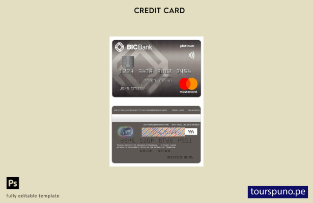lista para imprimir plantilla de mastercard de crédito BICBank de Camboya platin